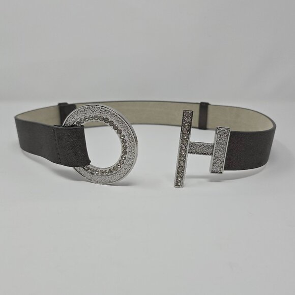 Chico's Metallic Adjustable Leather Cinch Belt with Rhinestone Buckle, S/M - Picture 7 of 12